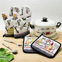 ราคา 2 ชิ้น/เซ็ต Vintage พิมพ์ผ้าฝ้ายห้องครัวทนความร้อนตาราง Placemat + ถุงมืออบ Xmas Party ตกแต่ง (47661375087)