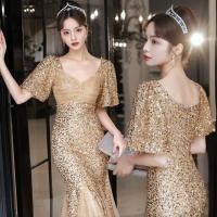 ราคา ชุดราตรียาวสีทอง สวยเรียบหรูดูแพง ใส่งานกลางวัน กลางคืน งานแต่งงาน (24472163524)
