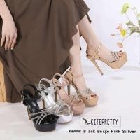 ราคา รองเท้าส้นสูง 6 นิ้ว เสริมหน้า 2 นิ้ว เปิดหลังส้น รัดข้อ เปิดหลังเท้า คาดเพชร หรูหรา (56358786902)