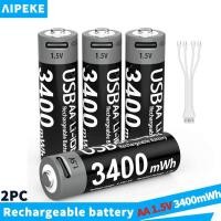 ราคา AIPEKE USB battery aa rechargeable 1.5V 3400mWh Aa and Aaa rechargeable batteries for Toy car Game Machine Mouse Remote (29707548782)