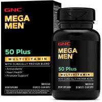 ราคา GNC Mega Men 50 Plus Multivitamin Caplets, ปัจจุบันทางคลินิก, หัวใจและสุขภาพต่อมลูกหมาก, วิตามิน B, Saw Palmetto, หน่วยความจํา, วิตามิน D-3, 60 นับ (45910897499)