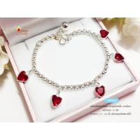 ราคา สร้อยข้อมือเงินแท้ 92.5% สำหรับเด็ก ลายผ่าหวาย ห้อยตุ้งติ้งหัวใจ พลอยสีแดง HB0083 (476289123)