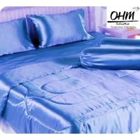 ราคา OHM ผ้าปูที่นอนและผ้านวมคลุมเตียง ผ้าเครปซาติน 220 เส้น ขนาด 5 ฟุต 6 ชิ้น (สีฟ้า) (1144251036)