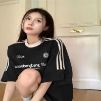 ราคา 【ks0745.th】 _不起球美式三条杠新款复古设计休闲宽松字母印花短袖t恤女_ New version of American triple bar without pillingNew model 【0601ac4zcH9LS】 (46511470016)