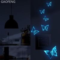 ราคา GAOFENG 6 ชิ้น Luminous Double Layer 3D ผีเสื้อสติ๊กเกอร์ติดผนัง Home Room Decor ผีเสื้อสําหรับตกแต่งงานแต่งงานแม่เหล็กตู้เย็น Decals L9Q2 (53757735162)