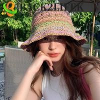 ราคา BACK2LIFEK หมวกฟางชายหาด, หมวกกันแดดสีรุ้งแฮนด์เมดสําหรับฤดูร้อน, หมวกบักเก็ตผู้หญิงลายทางปีกกว้างแฟชั่นท่องเที่ยว (46060434755)