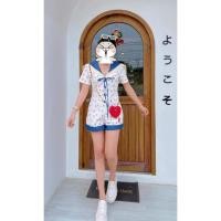 ราคา มือ 2 ♥ จั๊มสูท ปกทหารเรือยีนส์ ลายดาว ป้าย Valley Girl Sz.L สีขาว ⭐️ (19587588347)