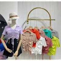 ราคา เสื้อครอปผ้าร่องรูดหน้ากระดุมทองป้าย Matinee (20308990351)
