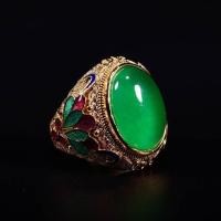 ราคา อิมพีเรียลสีเขียวหยกสี Cloisonne ฝังแหวนมรกตมรกตสีฝังสดปากผู้ชายแหวนอุปกรณ์เสริม 26.3.22 (45361605803)