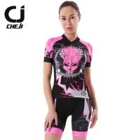 ราคา ชุดจักรยานผู้หญิงแขนสั้นขาสั้น CheJi 17 (01) สีดำชมพูลาย Devil Gear (9849757693)