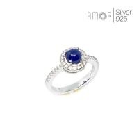 ราคา แหวนเงินแท้ฝังพลอยไพลินหลังเบี้ย(Blue Sapphire) สีน้ำเงินสวยสะดุดตา ล้อมและบ่าข้างด้วยเพชร cz (21950142698)