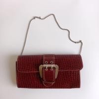 ราคา กระเป๋ามือสอง กระเป๋าตังค์ หนังปั้มจรเข้ สีแดงเลือดหมู (21328404222)