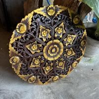 ราคา ไม้สักแกะสลักลายดอกไม้ปัดทอง 60x60cm หนา 1.5 cm กรอบรูป ฉลุ งานไม้แกะสลัก ตกแต่งผนัง บ้าน (27357043521)