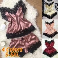 ราคา celmia ชุดนอนเสื้อแขนกุด+กางเกงขาสั้นสําหรับสตรีผ้าซาตินปักลายลูกไม้ (3638671949)
