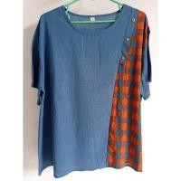 ราคา *รหัส ส054 เสื้ออก 46นิ้ว ลินินผสมฝ้าย(เนื้อนิ่ม) สีฟ้าเข้มอมเทา แต่งด้วยผ้าลายสก๊อต,เสื้อคนอวบ/อ้วน,เสื้องานบุญ/งานบวช (14928651345)