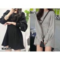 ราคา Dress ชุดเดรสสีพื้น ผ้าคอตตอนแมงโก้เนื้อดี แขนยาวช่วงเอวแต่งจับจีบหน้า- หลัง ทรงสวย (1642628678)