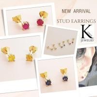 ราคา ต่างหูเม็ดเดี่ยวทับทิมแท้/ไพลินแท้/บุษราคัมแท้ ตัวเรือนทองคำแท้ 9K สีพลอย สวย สด ประกายดี (18881268780)
