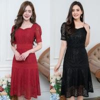 ราคา เดรสลูกไม้ผ้าดีเนื้อนิ่ม ลายสวย ดีเทลแต่งลูกไม้คาดช่วงเอว และสะโพก ปลายแขนแต่งจั้ม มีไซส์ M L XL XXL เดรสเกาหลี ชุดทำงาน (6249576629)