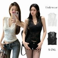 ราคา Dailywear พร้อมส่ง เสื้อกล้ามแขนกุดคอวีลูกไม้สีขาวสำหรับผู้หญิงเสื้อแขนสั้น jacquard สไตล์ใหม่เซ็กซี่ (53659366198)