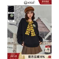 ราคา [Magic Dream รอบชายแดน] B.Duck เป็ดน้อยสีเหลือง 2025 ฤดูหนาวสีตัดกัน Jacquard Check Pattern Patch สีดํา Hooded Swe (24497776851)