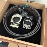 ราคา ซื้อ One Get One FreeCoach Mens Brown-Black C Pattern Double-sided Leather Belt with Black C Clasp and Silver C Clasp Double-Buttoned Leather Belt Gift Box for Business Use (41930413718)