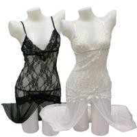 ราคา KL1253 ชุดนอนซีทรูผ้าลูกไม้สีขาว, ดำ White, Black lace see-through nightwear ด่วนมีส่งGrabค่า (42862382367)