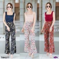 ราคา CS4377 Set เสื้อสายเดี่ยวทรงคอป+กางเกงขาม้าพิมพ์ดอก Set: Cropped tank top + floral print pants (15198879876)