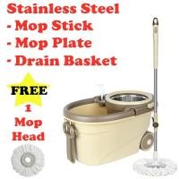 ราคา JXJ-1002 สแตนเลส Magic Spin Mop Bucket 360 Spin Wheel Bucket ไมโครไฟเบอร์ Mop ผ้า Sweeper Mop (22068792664)