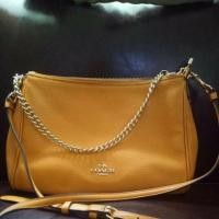 ราคา ของแท้ % กระเป๋าสะพายข้าง Coach carrie crossbody สีเหลืองมัสตาร์ด (มือสอง) (2488751518)