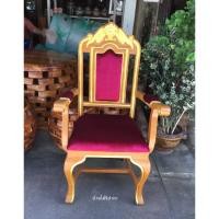 ราคา เก้าอี้หลุยส์ไม้สัก (ส่งฟรี) หัวมงกุฎบุเบาะผ้าสีกำมะหยี่แดง (29658195256)