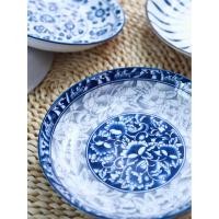ราคา ครัวเรือนสีฟ้าสีขาวพอร์ซเลนเซรามิก4แผ่นชุดบนโต๊ะอาหารสร้างสรรค์จานจานซุปจานลึก เคลือบด้านล่าง สีจานจีน (49260943904)
