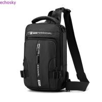 ราคา ECHOSKY กระเป๋าคาดหน้าอกผู้ชาย, กระเป๋าหลายช่อง USB ชาร์จกีฬากระเป๋าข้อความ, กระเป๋าสะพายแบบพกพา Oxford ผ้าสีทึบกระเป๋าสะพายข้างชาย (56360476144)