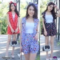 ราคา FF8604 Set 2 ชิ้น เสื้อปกสูทแขนกุด ผ้าหางกระรอก พิมพ์ลายดอกไม้ (20376573956)