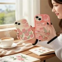 ราคา เคส Pink Tulip Push Window สําหรับ iPhone 7/8 Plus 11 12 13 14 15 Pro Max X XR XS Max 12Pro (46356569101)