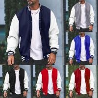 ราคา BESTSHEMen Classic Thin Fleece Baseball Jacket Fashion University Varsity Splicing Coat (45959375669)