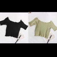 ราคา ครอปปาดไหล่ไหมพรมพร้อมส่ง สีเขียวพาสเทล สีดำ (5042982096)