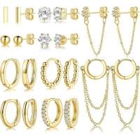 ราคา 14K all Gold Plated Hoop Studs ต่างหูสําหรับผู้หญิง,แฟชั่น Hypoallergenic Dainty Minimalist CZ Ball Chain ต่างหูสําหรับวันเกิด Party เครื่องประดับคริสต์มาสของขวัญ (52860663082)