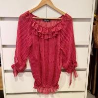 ราคา เสื้อชีฟอง เสื้อทำงาน ผ้าโปร่งแสง ชีฟองสีแดง ผูกโบว์ ลายจุด เสื้อวินเทจ กระดุมหน้า อก 38 นิ้ว ชุดทำงาน เสื้อจั๊มเอว (22641672321)