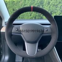 ราคา สําหรับ Tesla รุ่น 3 2017-19 Top Perforated หนังคาร์บอนไฟเบอร์พวงมาลัยรถยนต์ Hand-stitch บน Wrap ฝาครอบพวงมาลัย (52259034948)