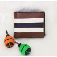 ราคา Coach F75399 Compact ID Varsity Leather Men Wallet Dark Saddle (55608799652)