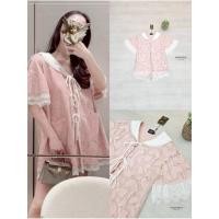 ราคา Nannapat เซ็ทเสื้อ+กางเกงผ้าลูกไม้ สีชมพู เสื้อผูกโบว์หน้าคอปกขาว ไซส์ L มือ1 (45205279152)