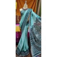 ราคา ผ้าส่าหรีอินเดีย ส่าหรีอินเดีย มือสองSAREE-50ส่าหรีสีฟ้าพิมพ์ลาย ส่าหรีแบบนุ่งเอง ความยาว 6ม. ชุดอินเดีย ชุดส่าหรี (49055438011)