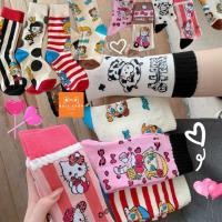 ราคา TL006 ถุงเท้าคอสูงผู้หญิงลายการ์ตูนน่ารักพิมพ์ลายตุ๊กตาตาโตลายจุดลายขวางลายทางแนวตั้งหลากสี วัว.ร้านค้า (27336752590)