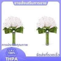 ราคา 2X ช่อดอกไม้แต่งงานที่สวยงามเจ้าสาวเพื่อนเจ้าสาวดอกไม้ดอกไม้ประดิษฐ์ดอกกุหลาบช่อดอกไม้เจ้าสาวสีขาว-ริบบิ้นสีเขียว.paudnefth (53259058267)