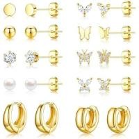 ราคา Heart Stud Hoops Hypoallergenic ต่างหูเครื่องประดับทองสําหรับสตั๊ดชุดเล็ก Dainty Plated ดอกไม้ 14K Huggie ต่างหูสําหรับ Gold CZ ของขวัญผู้หญิง - ต่างหู (54711727890)