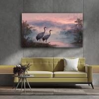 ราคา รูปนกกระเรียนคู่ยืนริมน้ำฉากภูเขาด้านหลัง ภาพพิมพ์แคนวาส รูปแขวนตกแต่ง จัดส่งเร็ว (41363907736)