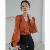ราคา เสื้อแขนยาว ผ้าซาติน คอวี จับจีบยาวถึงเอว อก 40"ยาว 23"มี 8 สี (18848059093)