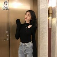 ราคา มาใหม่ เสื้อยืดแขนยาว เซ็กซี่ เสื้อคอเต่า รัดรูปแขนยาวเว้าอกสีพื้น TS1158 (23658143127)