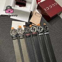 ราคา [Dihao Selected Top Version] Leather 4cm Palladium Interlocking Double G Buckle Double-Sided Belt Black Granular First Layer Leather Dark Brown Lining Belt NIXU (56811107557)