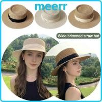 ราคา หมวกฟาง MEERR Boater, หมวกกันแดดปีกกว้างริบบิ้นทรงสี่เหลี่ยม, หมวกชายหาดป้องกันรังสียูวี (51959341552)